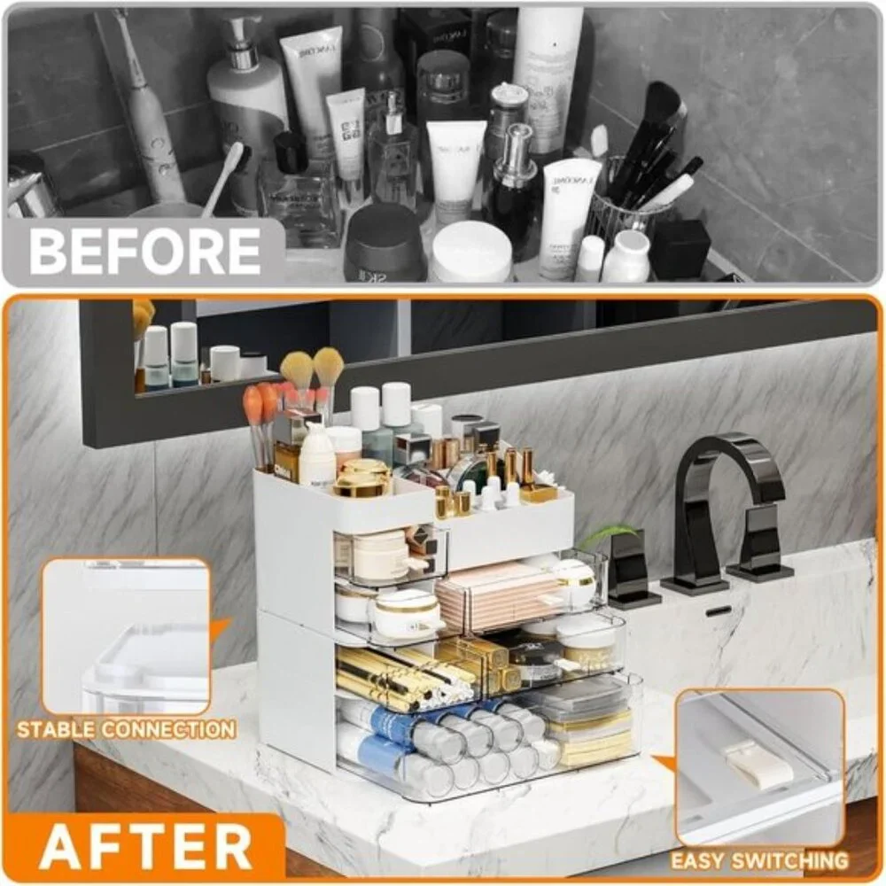 New Makeup Organizer for Vanity, Large 6-Drawer Plastic Cosmetic Storage - White
